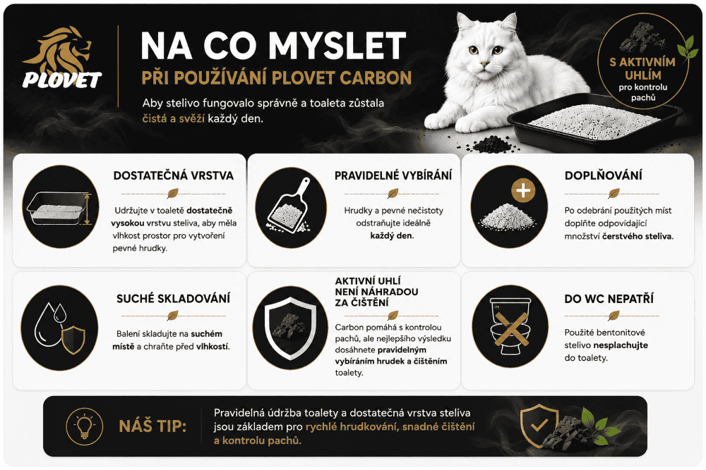 Infografika správného používání steliva PLOVET Carbon